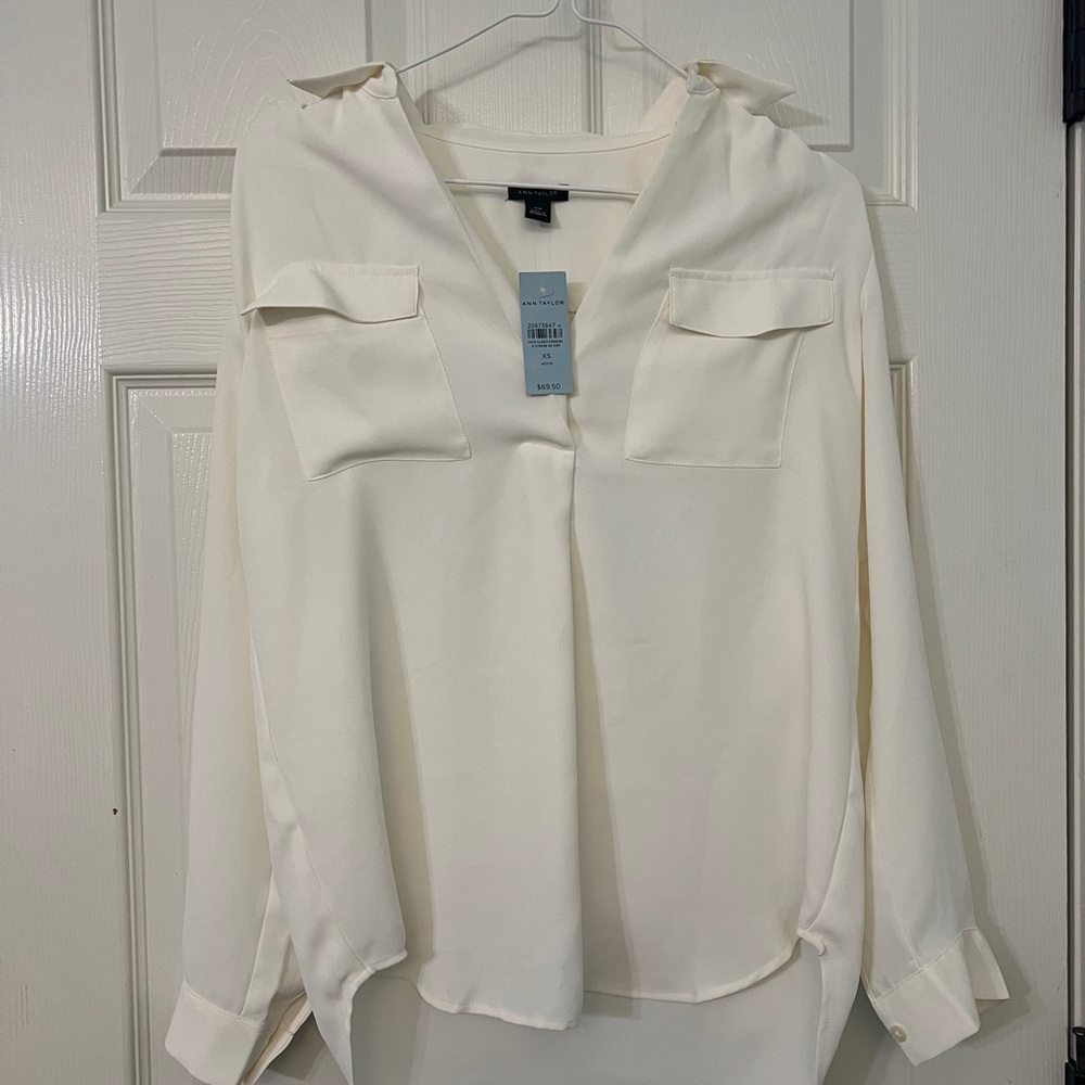 Ann Taylor Cream Button Down Shirt